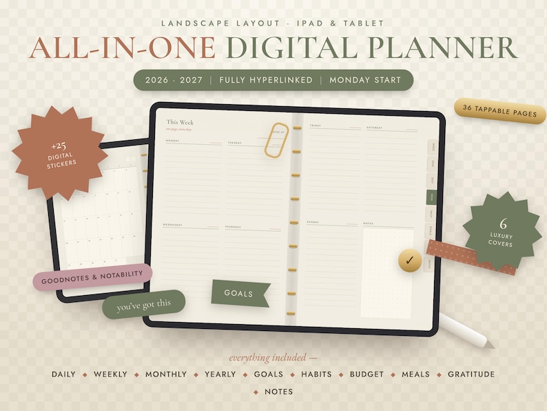2026-2027 hyperlinked digital planner for GoodNotes and iPad by Brite Tech Lifestyle
