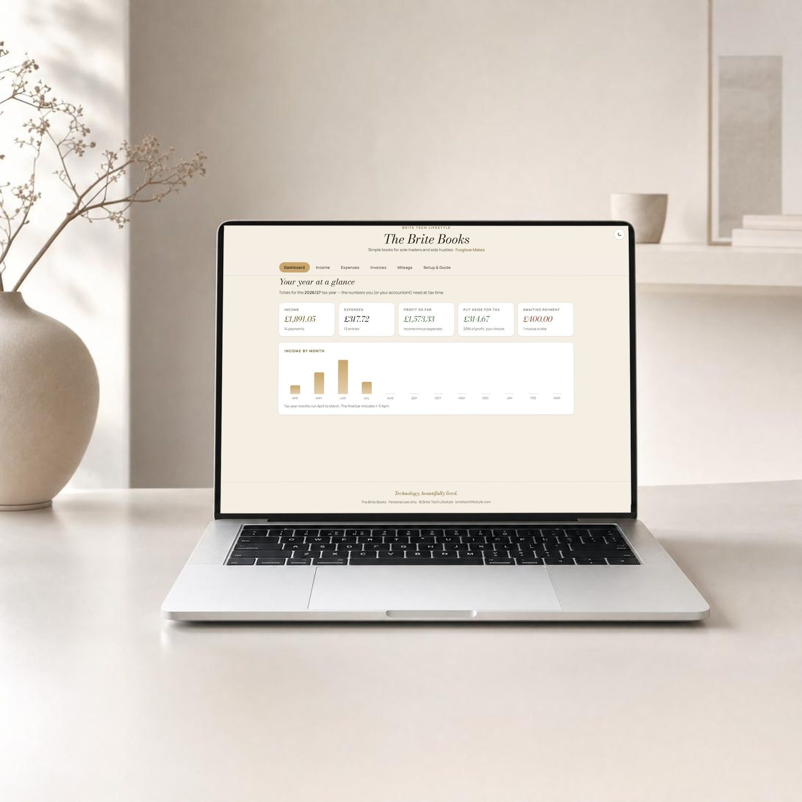 UK sole trader bookkeeping spreadsheet and offline app by Brite Tech Lifestyle