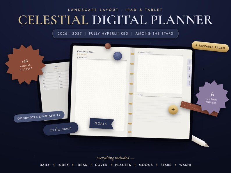 Celestial Digital Planner 2026-2027 — hyperlinked GoodNotes and iPad planner by Brite Tech Lifestyle