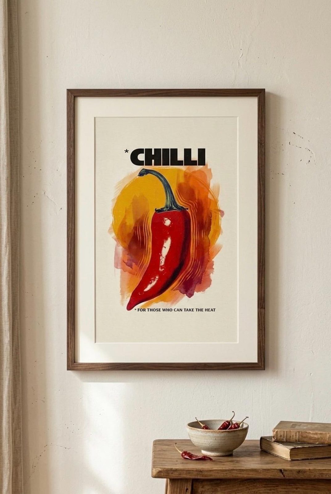 Retro Chilli Pepper wall art print — vintage watercolour poster by Brite Tech Lifestyle