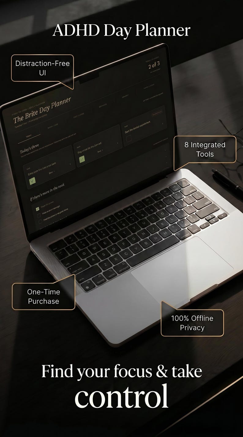 ADHD-friendly daily planner app plus Google Sheets and Excel by Brite Tech Lifestyle
