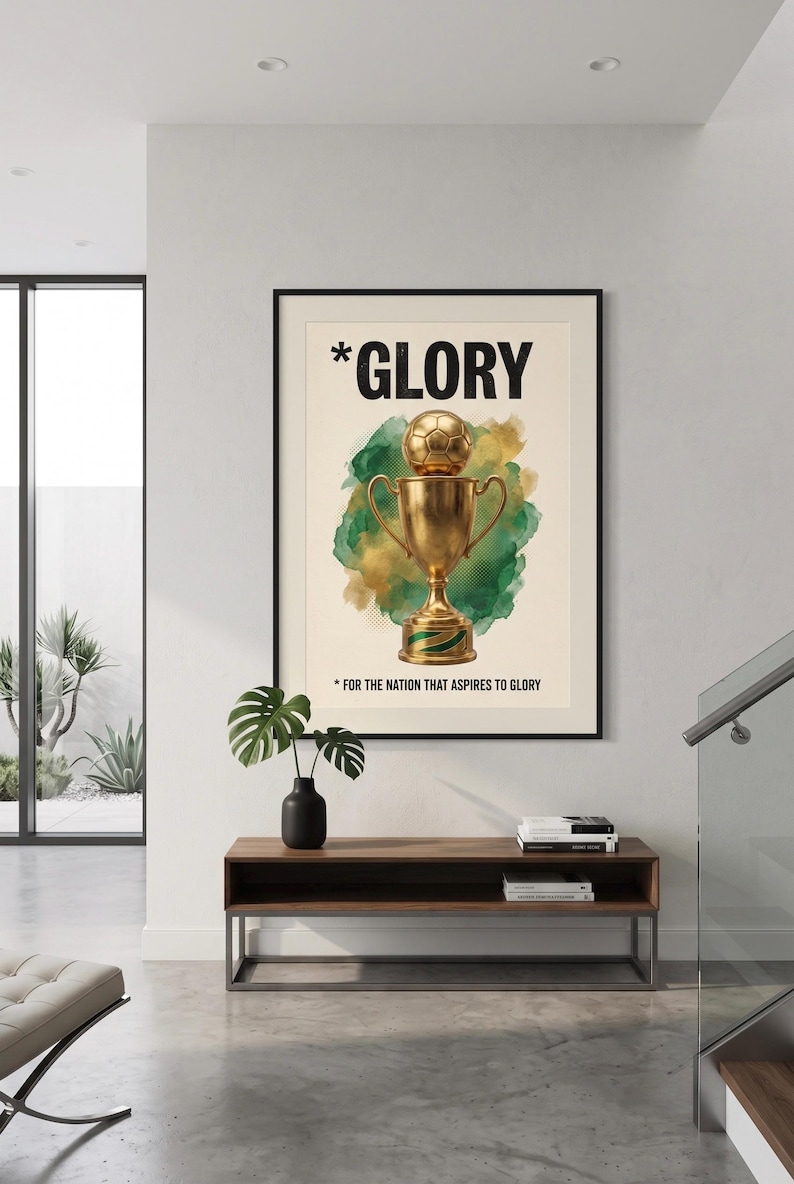 Retro Football Trophy wall art print — mid-century sports poster by Brite Tech Lifestyle